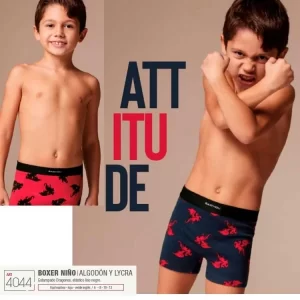 BK604044_fylo_lenceria ART.BK604044 BOXER DE NIÑO ALGODON ESTAMPADO DRAGONES CON ELASTICO NEGRO LISO