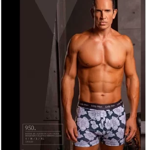 ART.LM950 BOXER ALGODON ESTAMPADO  ELASTICO PERSONALIZADO FLORES GRISES