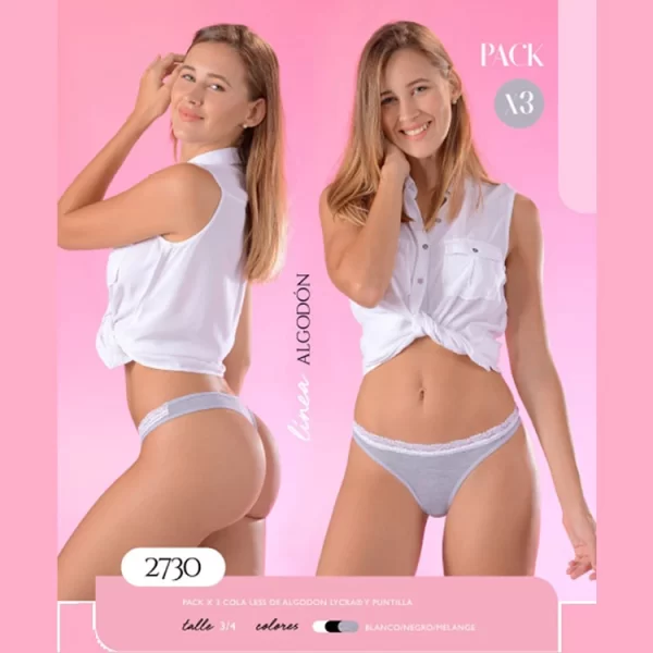 ART.TI2730 PACK X3 COLALESS ALGODON Y LYCRA CON PUNTILLA