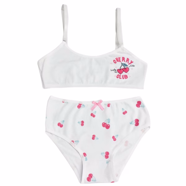 VI454_conjcerezablanco_inti_lencería ART.VI454 CONJUNTO NENA ALGODON ESTAMPADO TOP Y BOMBACHA