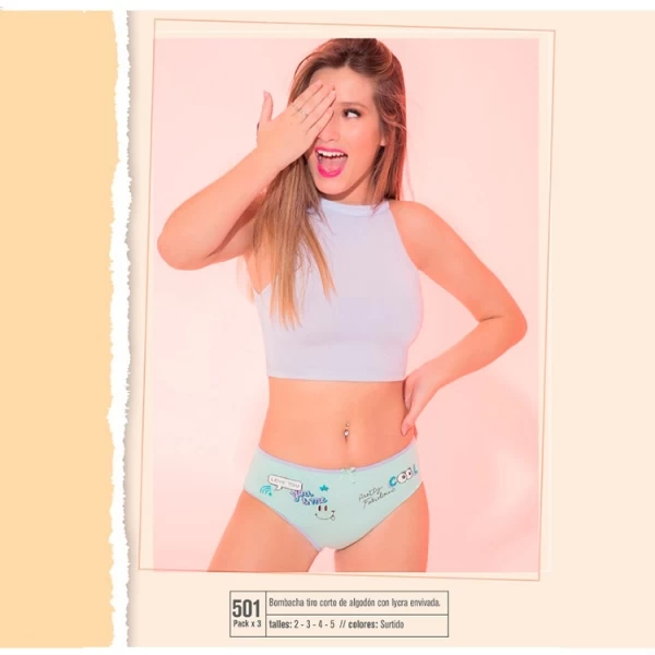 ART.VI501P PACK X3 TEENS TIRO CORTO ALGODON LISO Y ESTAMPADO
