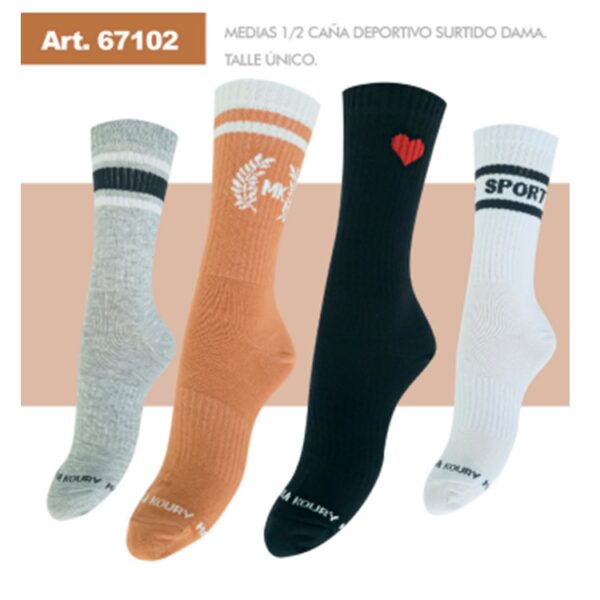 ART.PK67102 PACK X3 MEDIAS 1/2 CAÑA SPORT DAMA ESTAMPADO SURTIDO TALLE UNICO