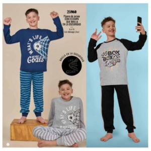 LX25960_fylo_lenceria ART.LX25960 PIJAMA DE JERSEY NIÑO ESTAMPA BRILLA EN LA OSCURIDAD GOALS