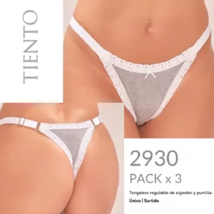 TI2930_fylo_lenceria ART.TI2930 PACK X3 BOMBACHAS REGULABLES TANGALESS REGULABLE ALGODÓN Y PUNTILLA