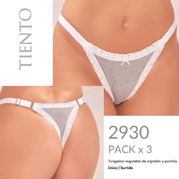TI2930_fylo_lenceria ART.TI2930 PACK X3 BOMBACHAS REGULABLES TANGALESS REGULABLE ALGODÓN Y PUNTILLA