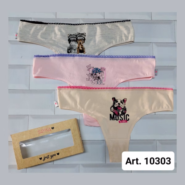 ART.SA10303 PACK X3 COLOTTE LESS ALGODÓN ESTAMPADO DOG AND CAT