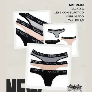ART.PN2600 PACK X3 COLALESS DE  ALGODÓN  CON ELÁSTICO PERSONALIZADO