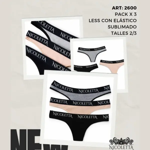 ART.PN2600 PACK X3 COLALESS DE  ALGODÓN  CON ELÁSTICO PERSONALIZADO