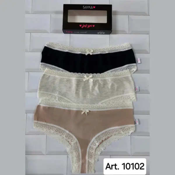 ART.SA10102 PACK X3 CULOTTE CLÁSICO ALGODÓN Y LYCRA CON PUNTILLA