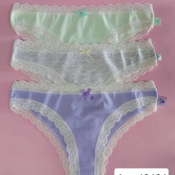 ART.SA10101 PACK X3 DE VEDETINA DE ALGODÓN Y LYCRA CON PUNTILLA