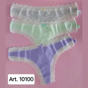 SAYKA-INTILENCERIA-SALTA ART.SA10100 PACK X3 COLALESS DE ALGODON Y LYCRA CON PUNTILLA
